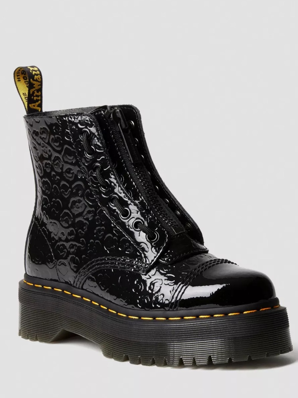 Dr. Martens Black Patent Leather Platform Zip Combat Boot Size 9